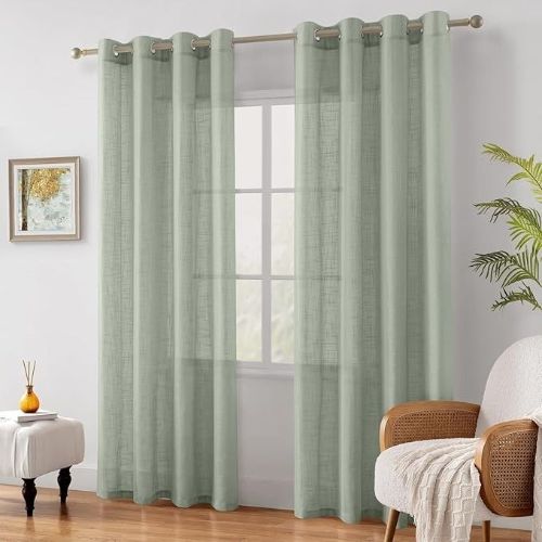 Green Linen Sheer Curtains