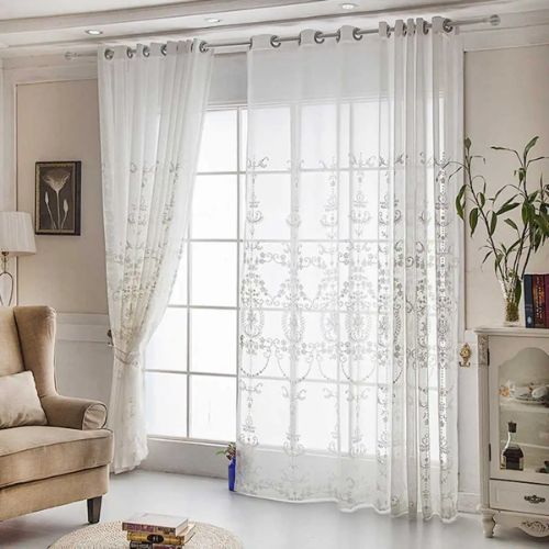 Luxury White Patterned Sheer Curtains