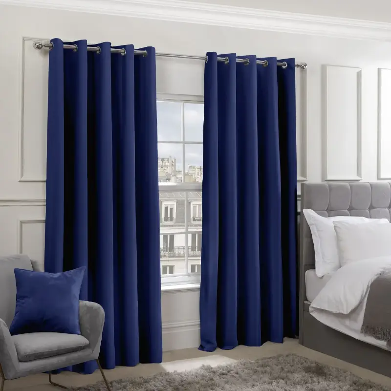 Navy Blue Thermal Blackout Eyelet Curtains