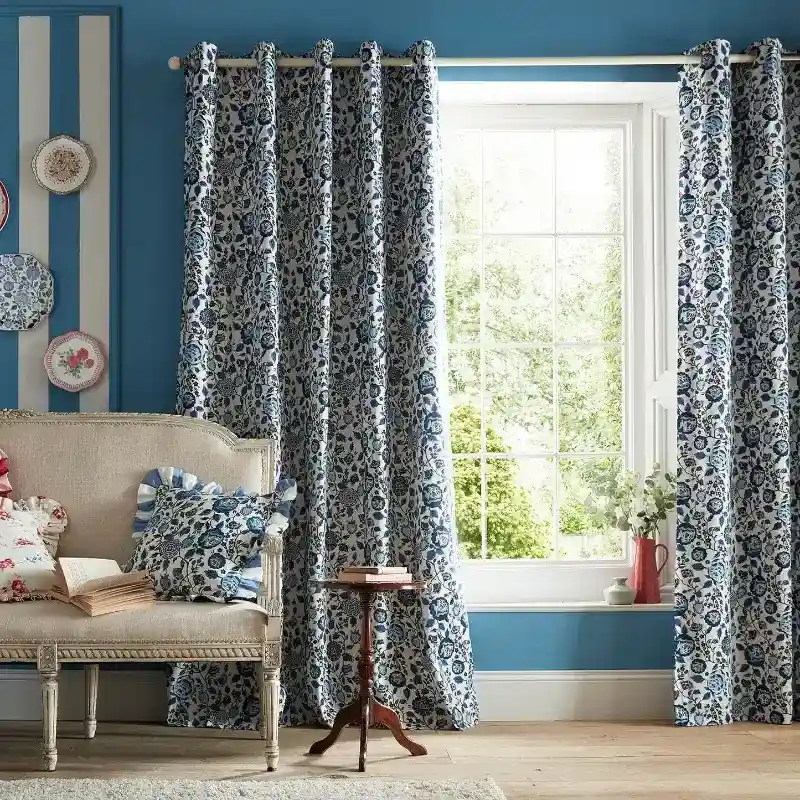 Strawberry Garden Navy Blackout Eyelet Curtains