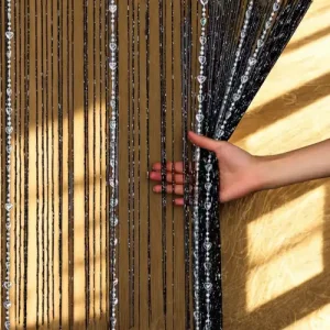 Black Linen Beaded Doorway Curtains