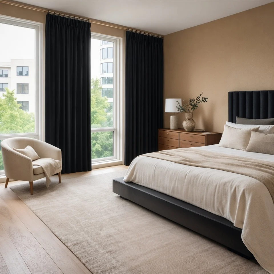 Black Velvet Pinch Pleat Curtains