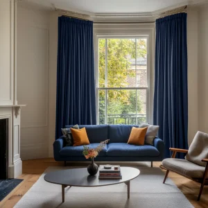 Dark Blue Linen Pencil Pleat Curtains
