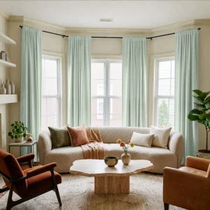 Mint Green Velvet Rod Pocket Curtains